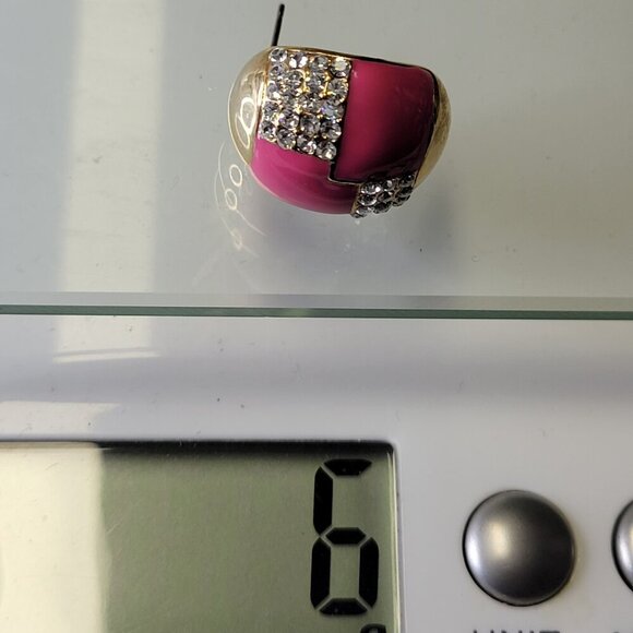 Pink And Gold Oval Small Earrings with Clear Crystals Small Fuschia Earrings - Picture 8 of 8